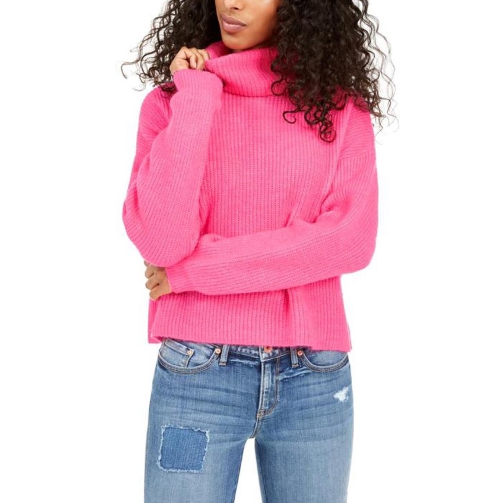 Sun + Moon Electric Pink Boxy Turtleneck Sweater